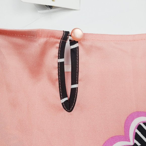 Women's Bob Mackie Wearable Art Floral Print Pink/Black/Peach Caftan Top Size Sm - Picture 6 of 7